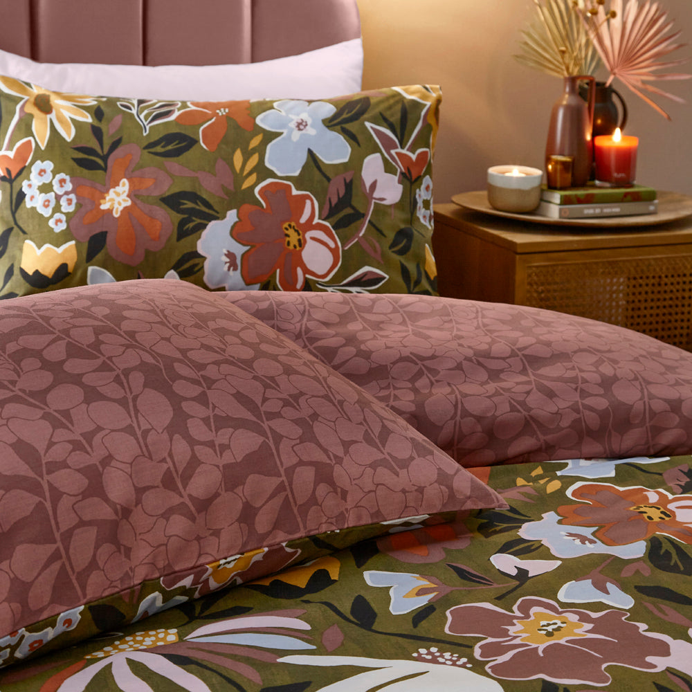 Asterea Duvet Cover Set Olive/Pink
