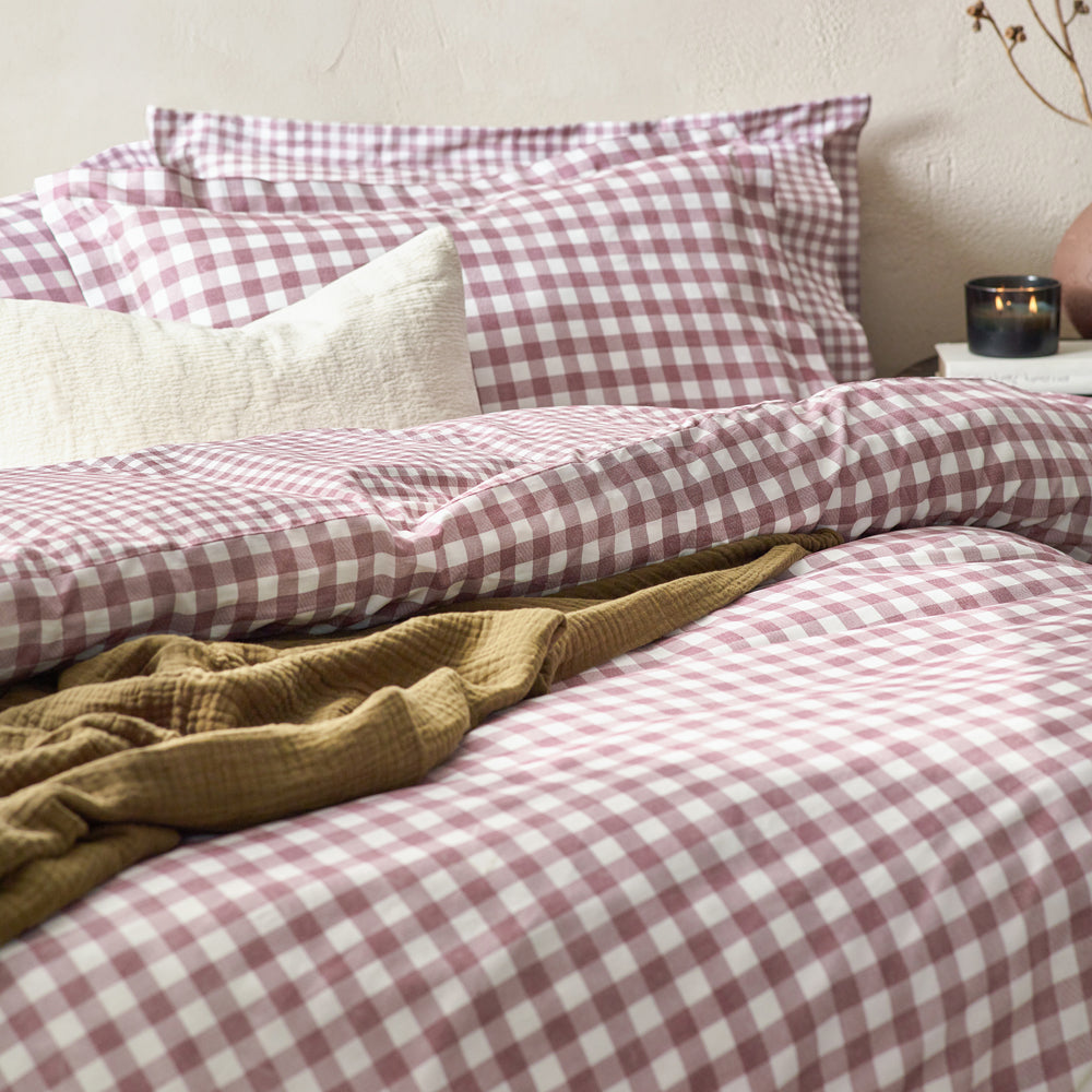 Barton Gingham Check Duvet Cover Set Berry