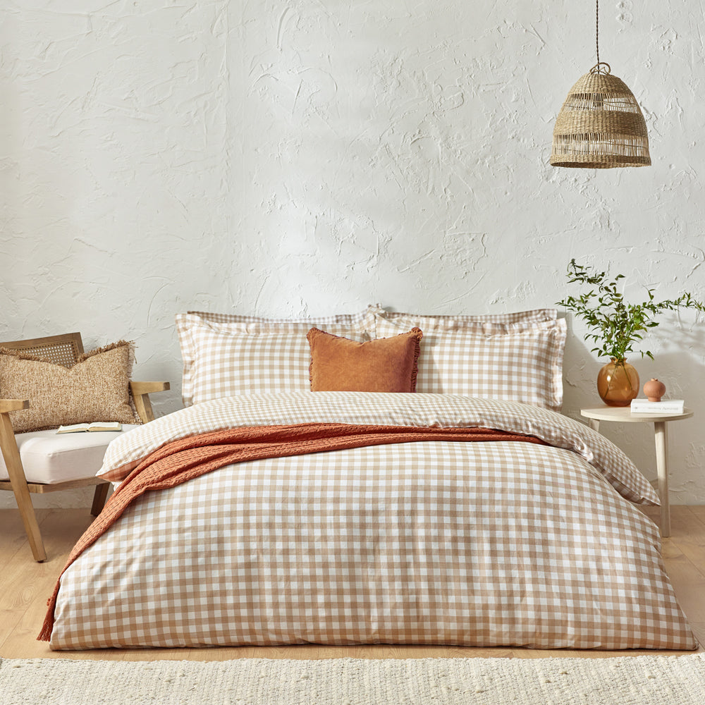 Barton Gingham Check Duvet Cover Set Biscuit