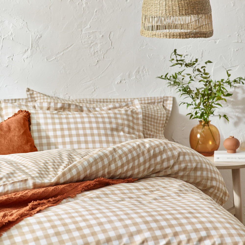 Barton Gingham Check Duvet Cover Set Biscuit